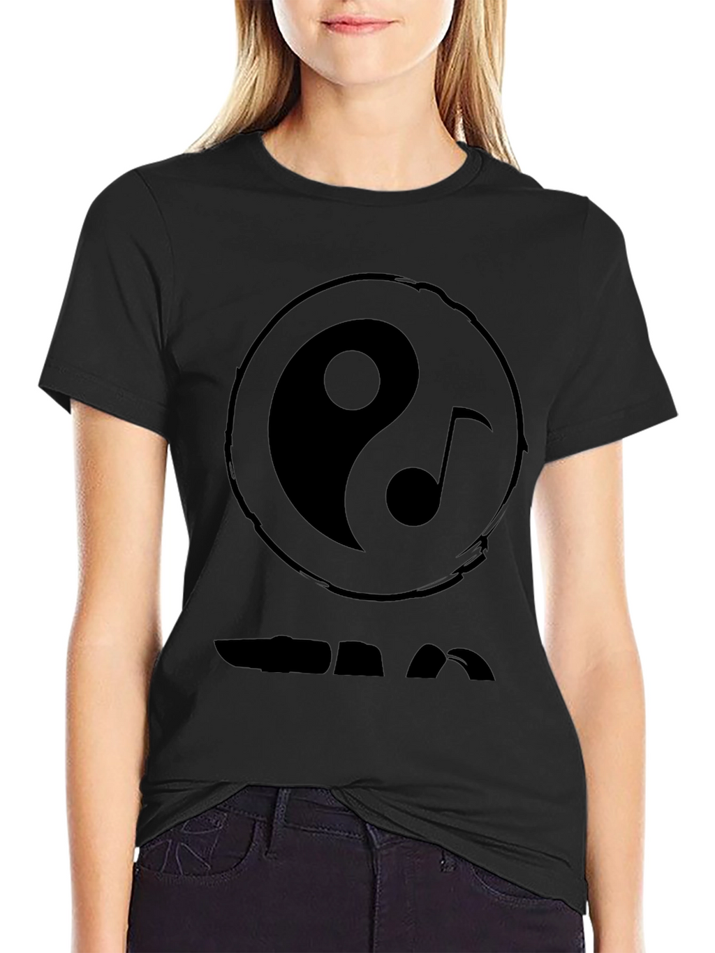 Yin Yang Music Note Graphic Black T-Shirt