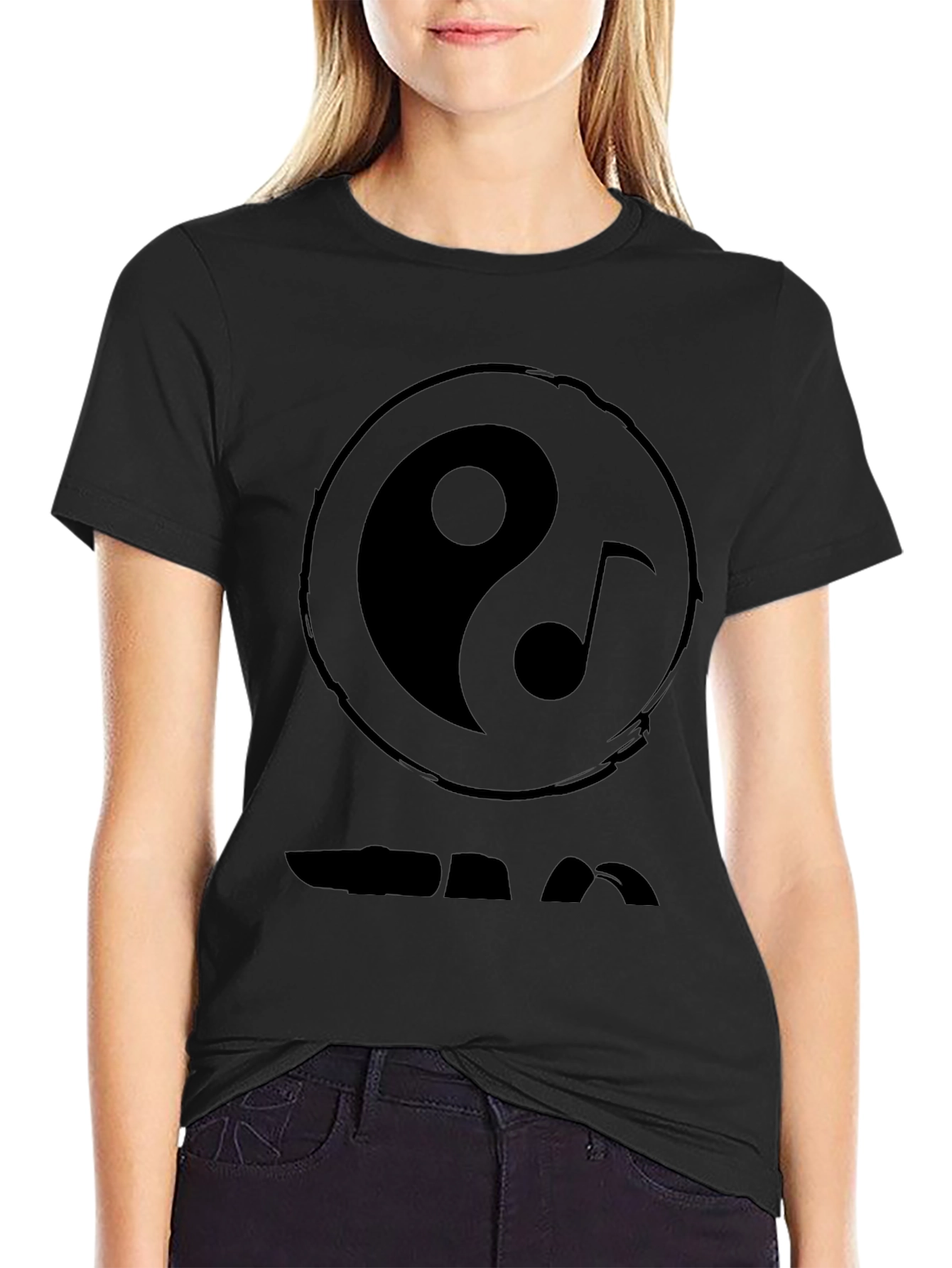 Yin Yang Music Note Graphic Black T-Shirt