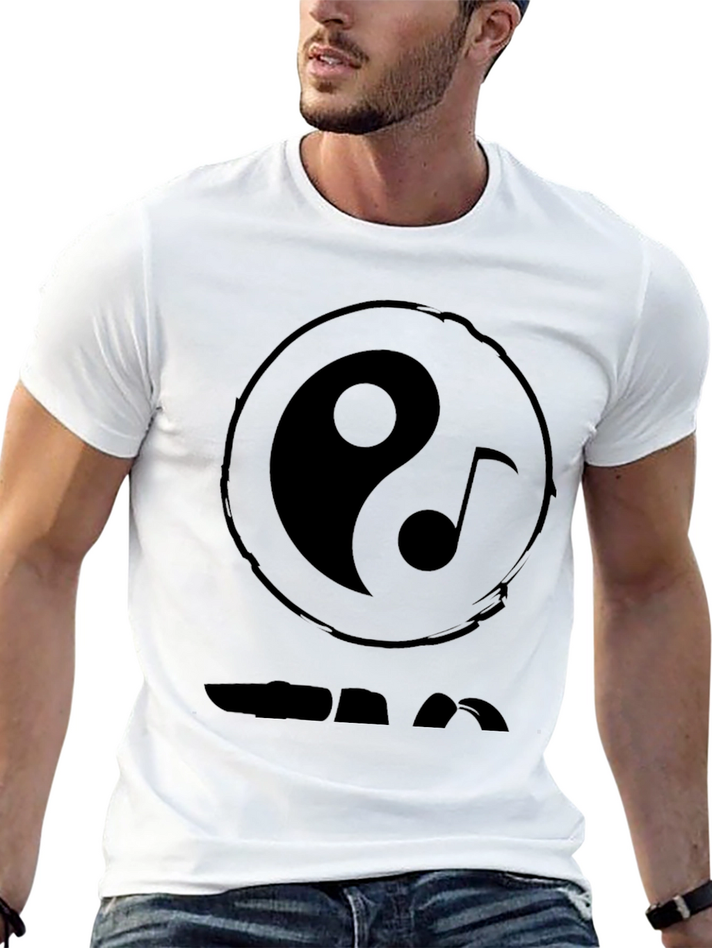 Yin Yang Music Note Graphic Black T-Shirt