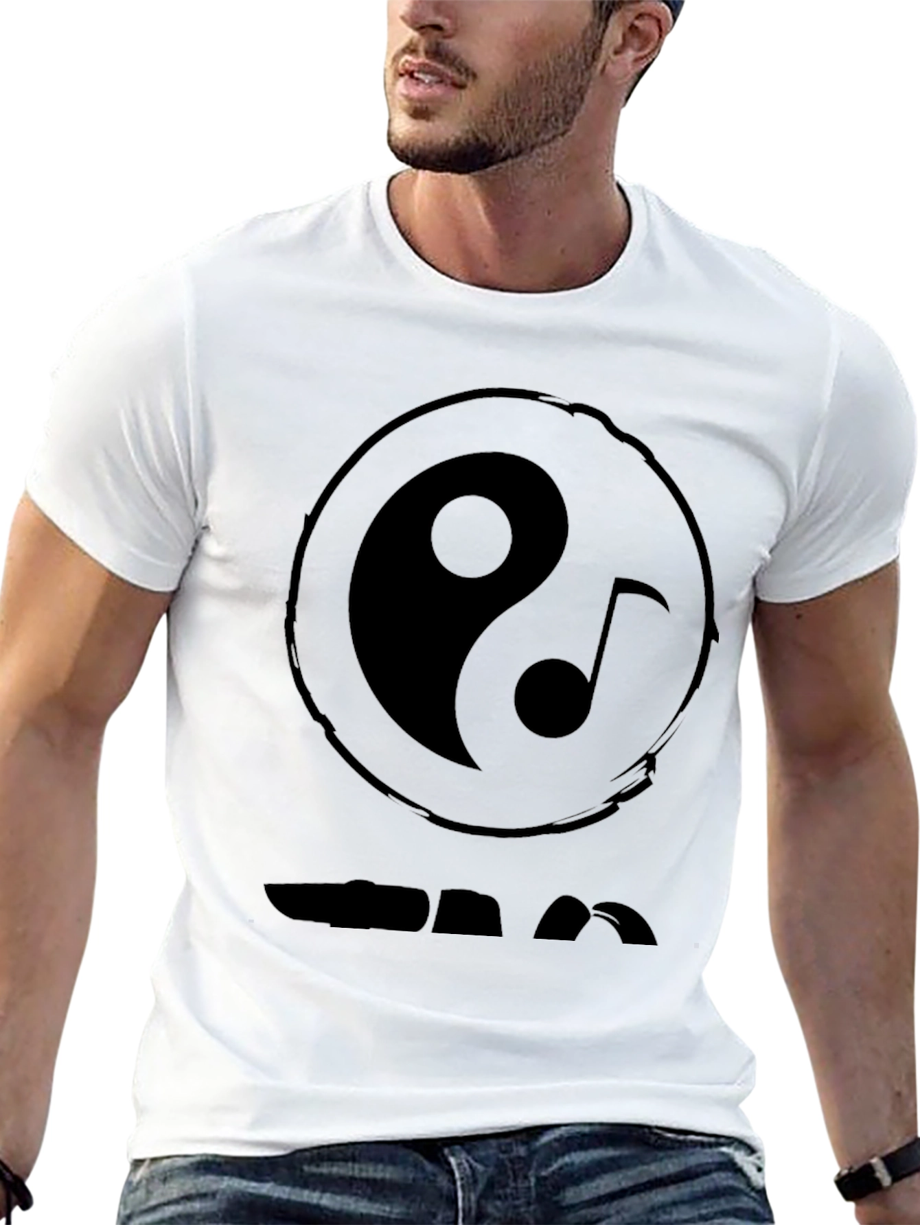 Yin Yang Music Note Graphic Black T-Shirt