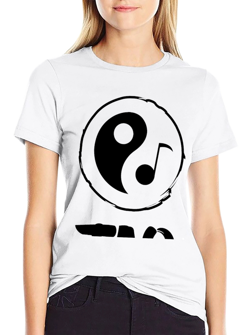 Yin Yang Music Note Graphic Black T-Shirt