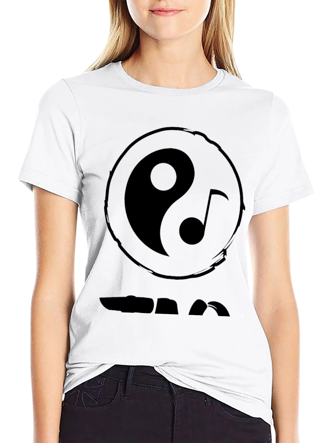Yin Yang Music Note Graphic Black T-Shirt