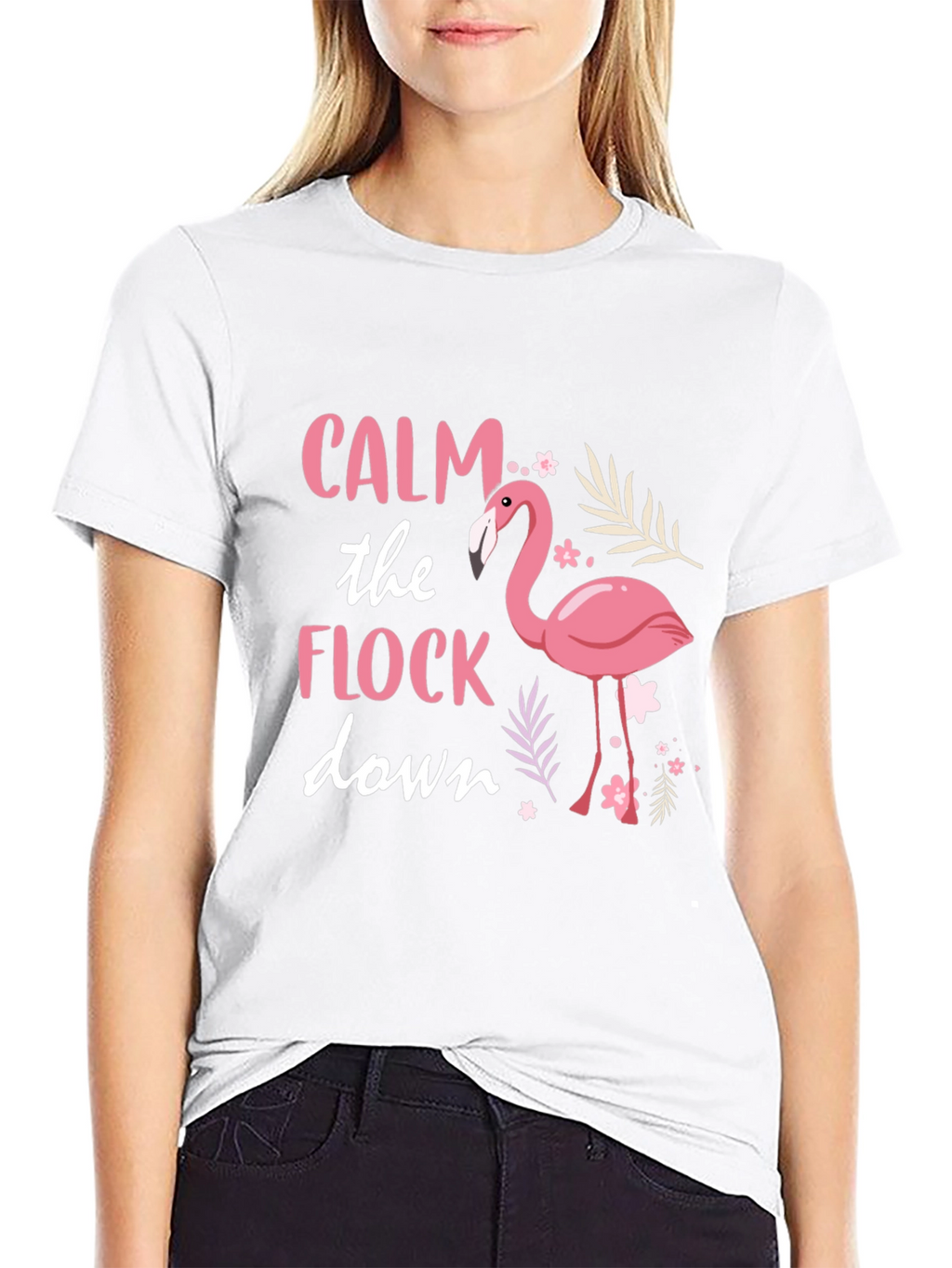 Calm the Flock Down Flamingo Graphic Tee - Black