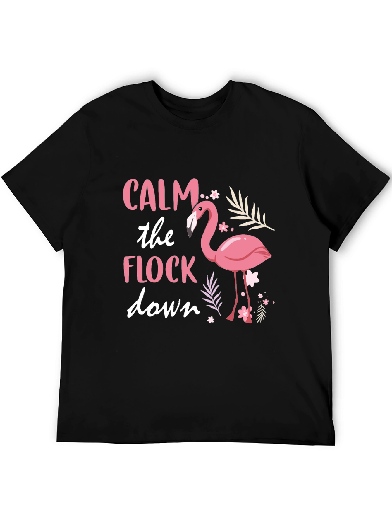 Calm the Flock Down Flamingo Graphic Tee - Black