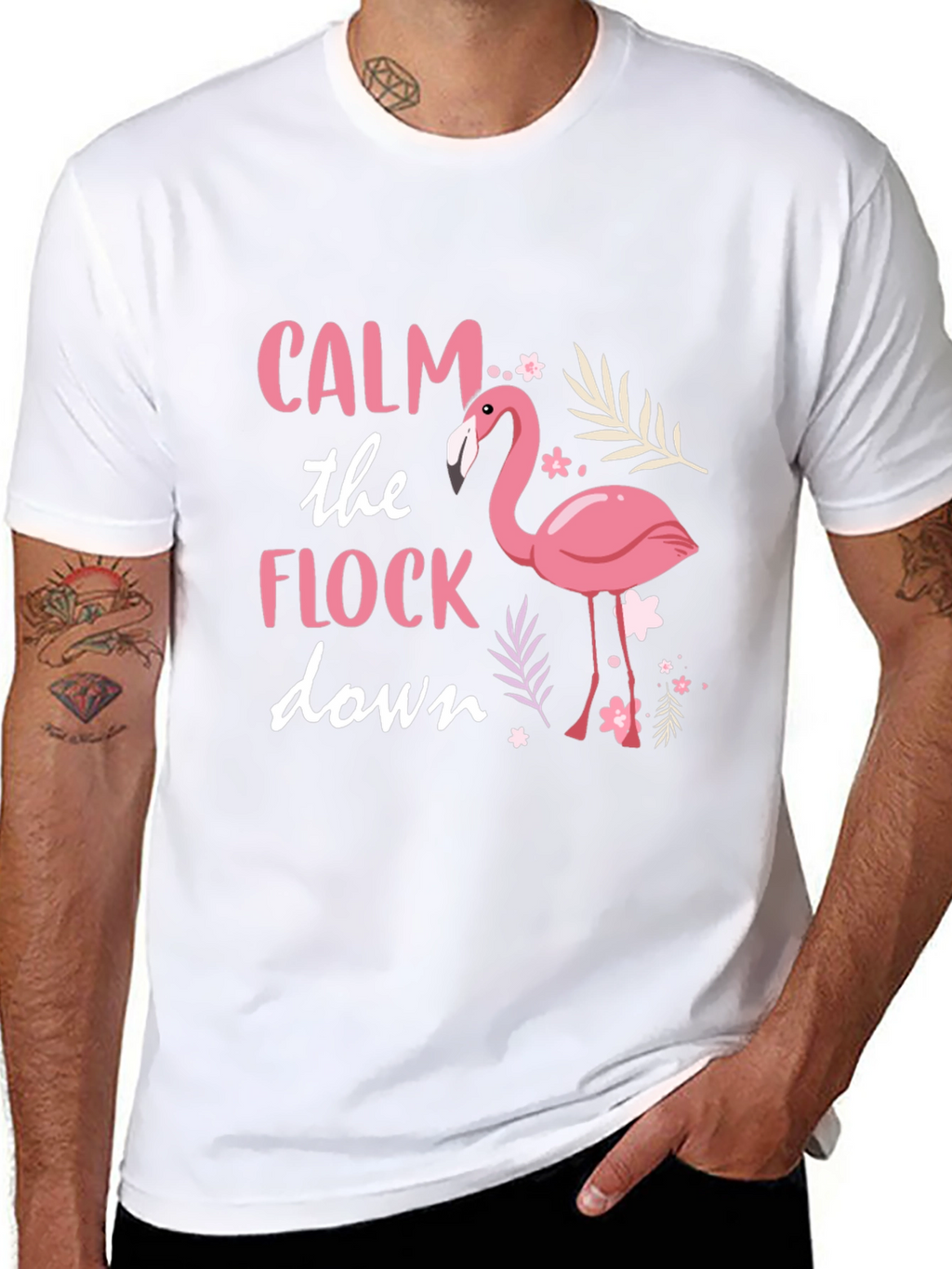 Calm the Flock Down Flamingo Graphic Tee - Black