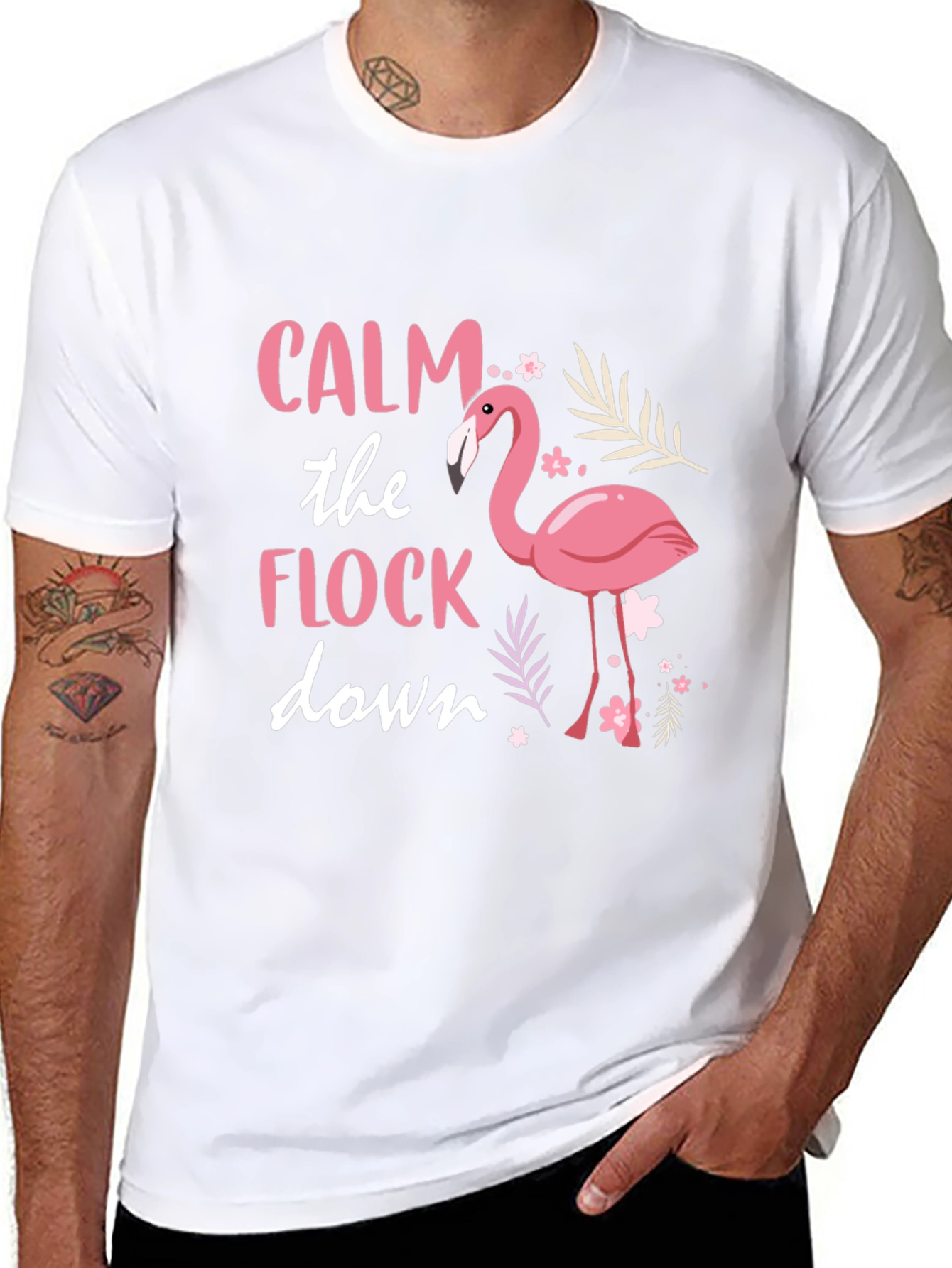 Calm the Flock Down Flamingo Graphic Tee - Black