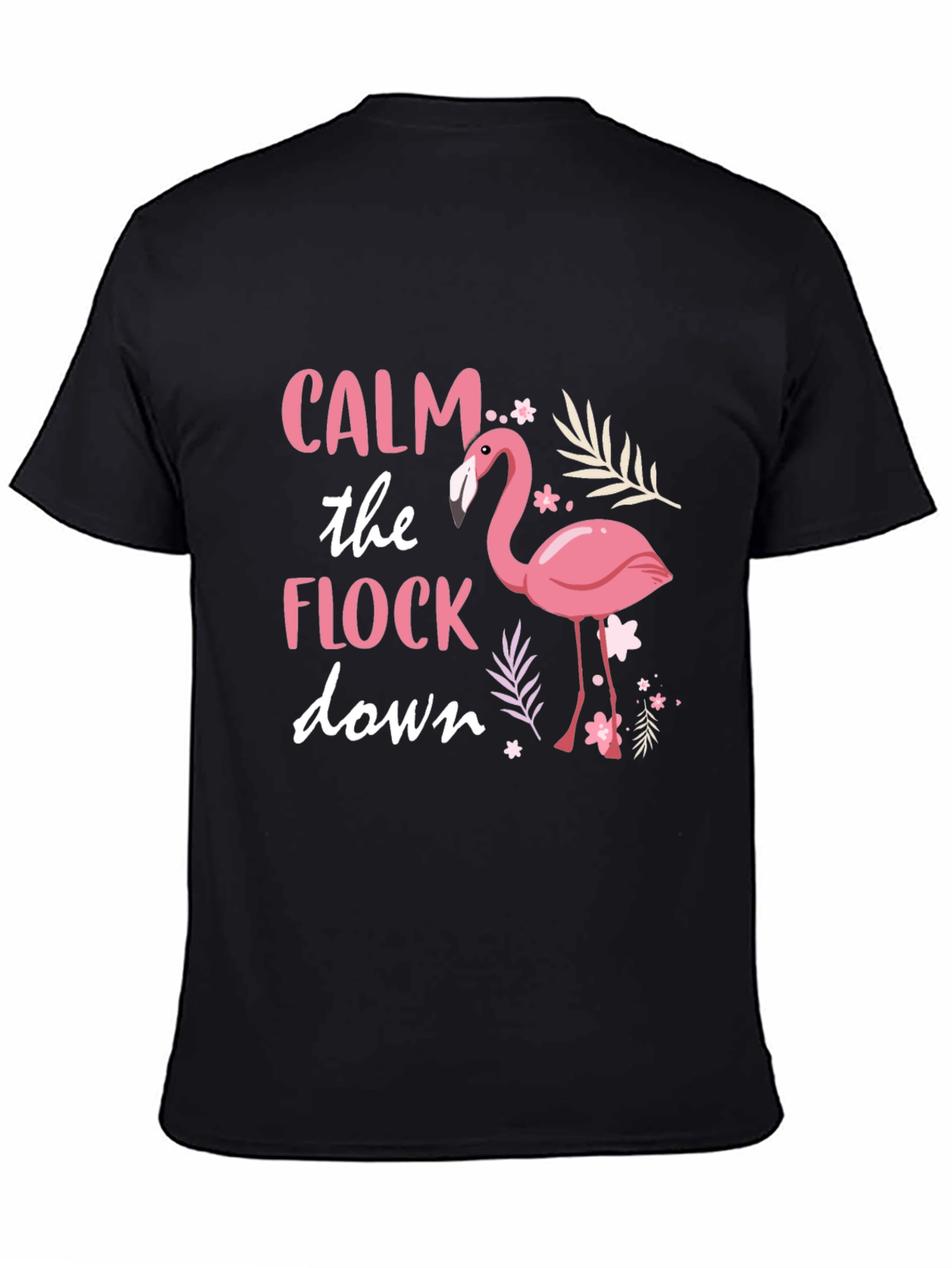 Calm the Flock Down Flamingo Graphic Tee - Black