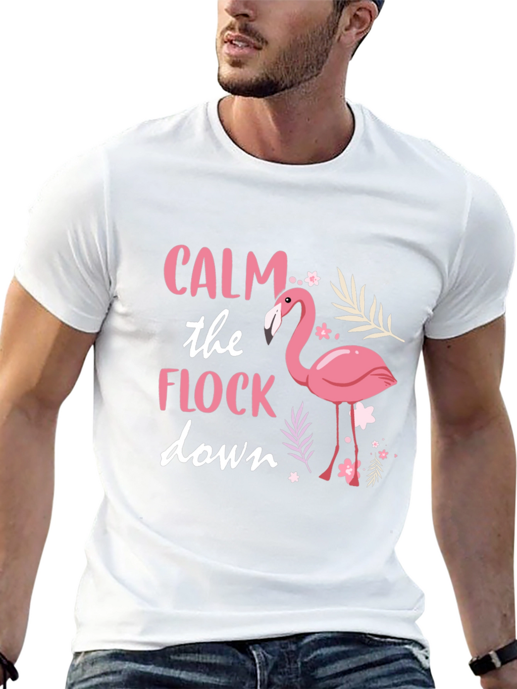Calm the Flock Down Flamingo Graphic Tee - Black