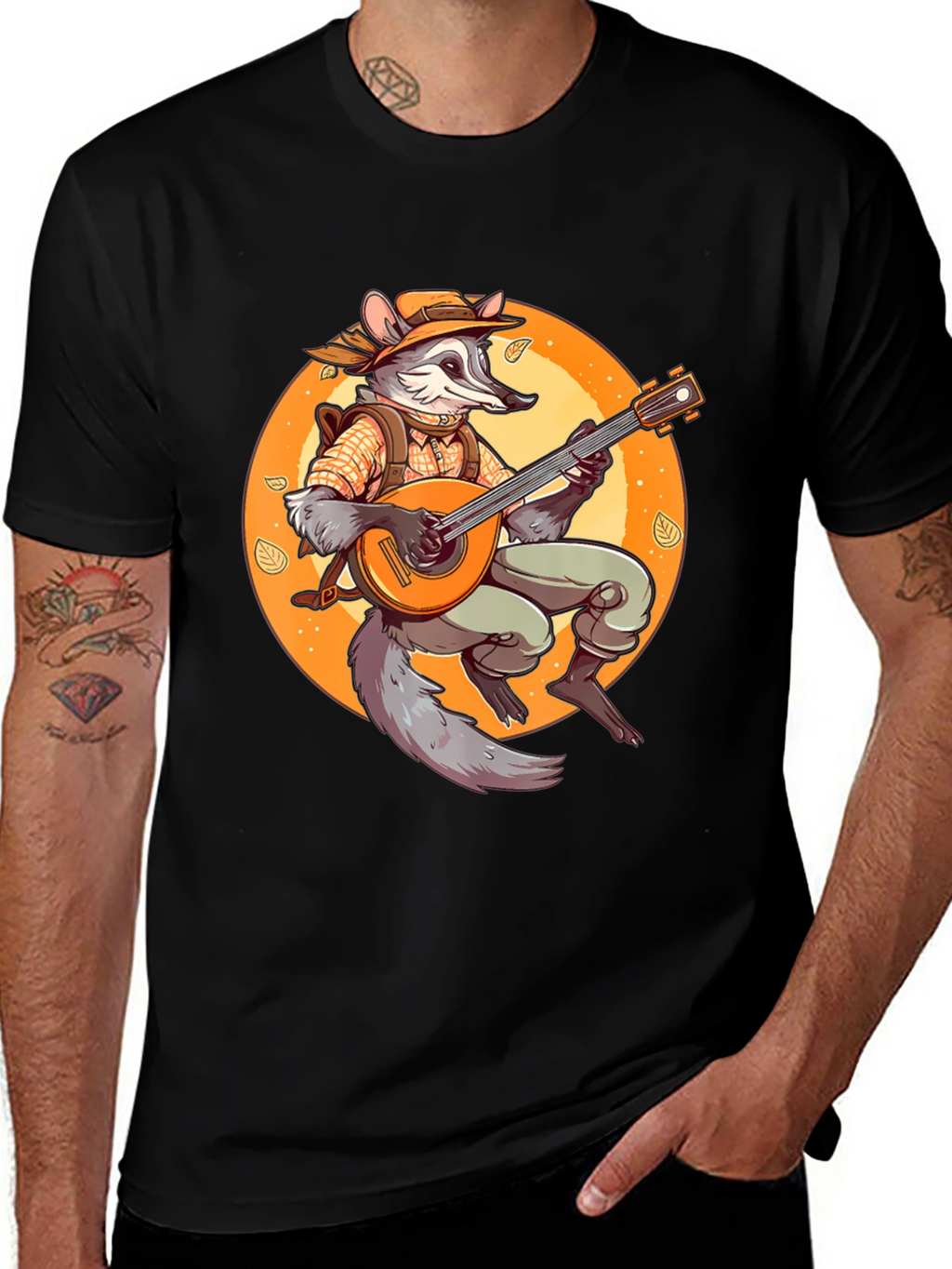 Raccoon Musician Graphic T-Shirt