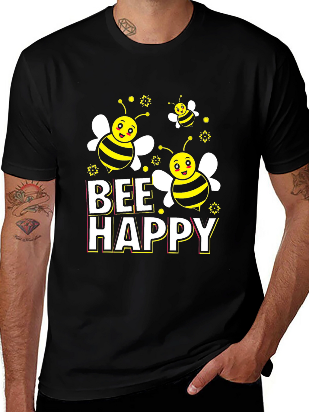Bee Happy Graphic T-Shirt - Black