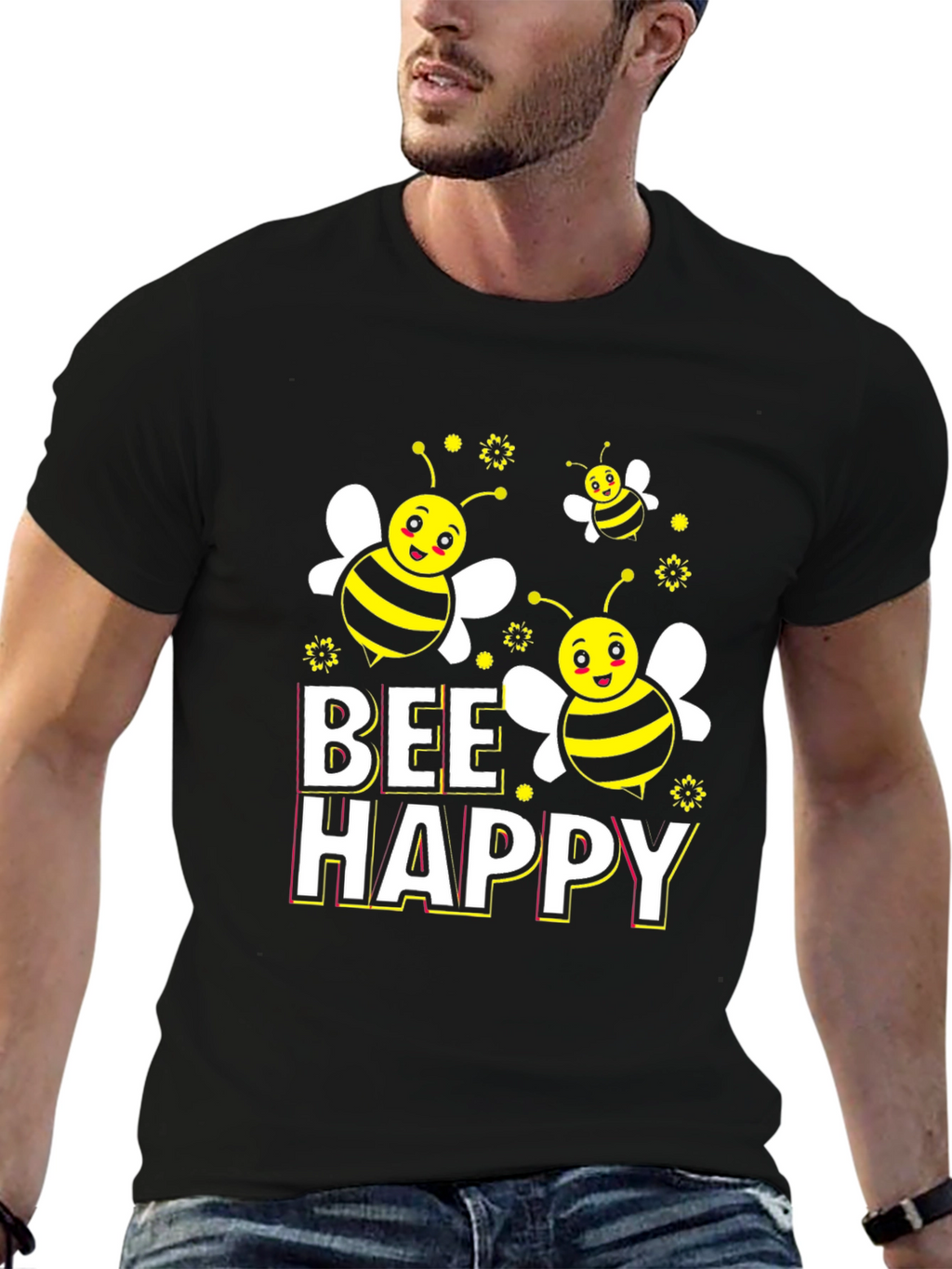 Bee Happy Graphic T-Shirt - Black