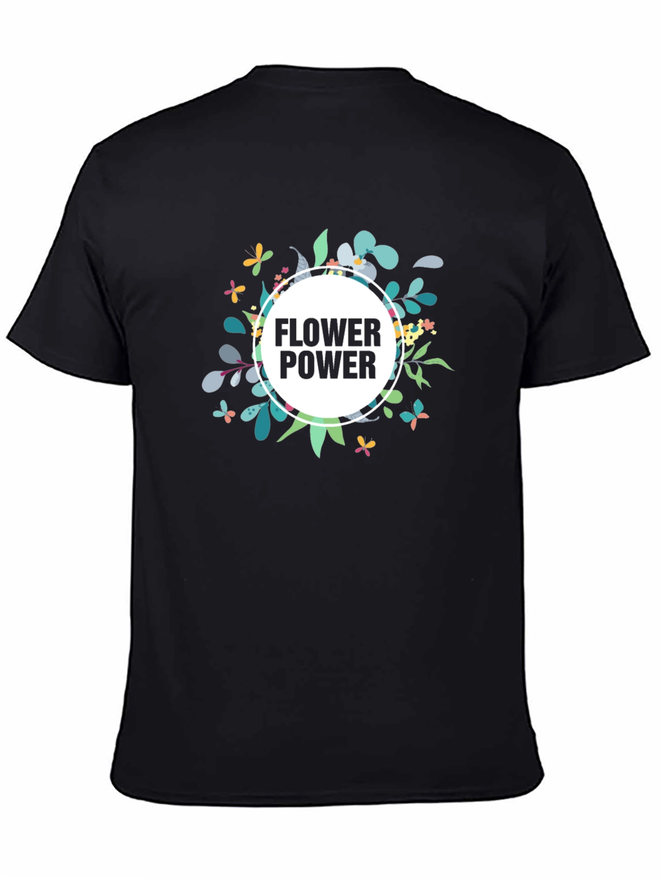 Flower Power Graphic Tee - Black Casual T-Shirt