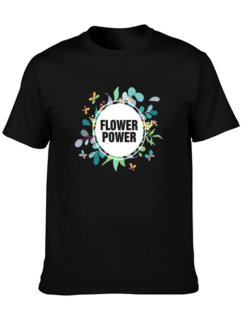 Flower Power Graphic Tee - Black Casual T-Shirt