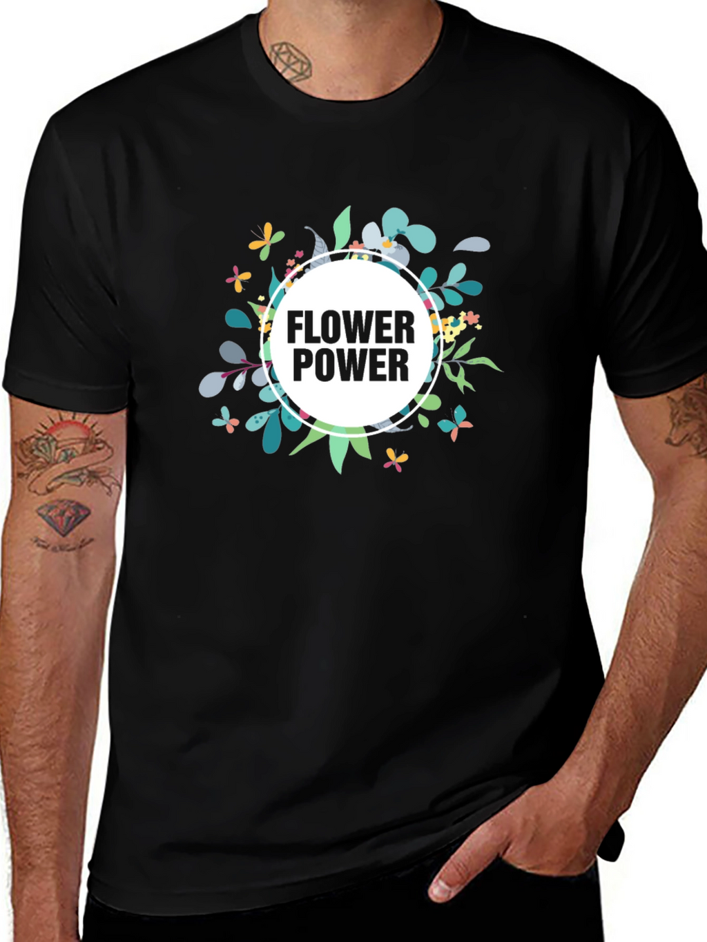 Flower Power Graphic Tee - Black Casual T-Shirt