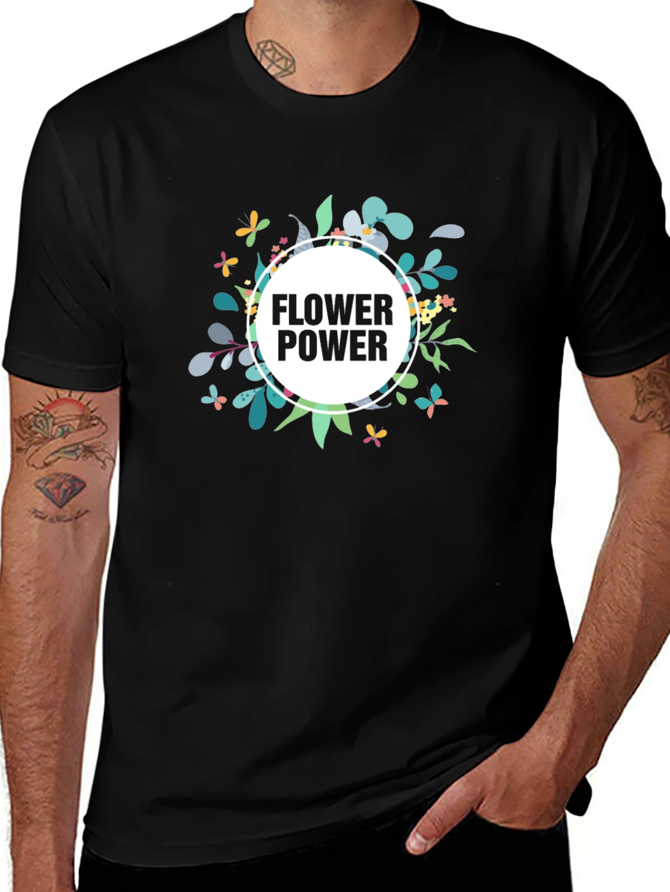 Flower Power Graphic Tee - Black Casual T-Shirt