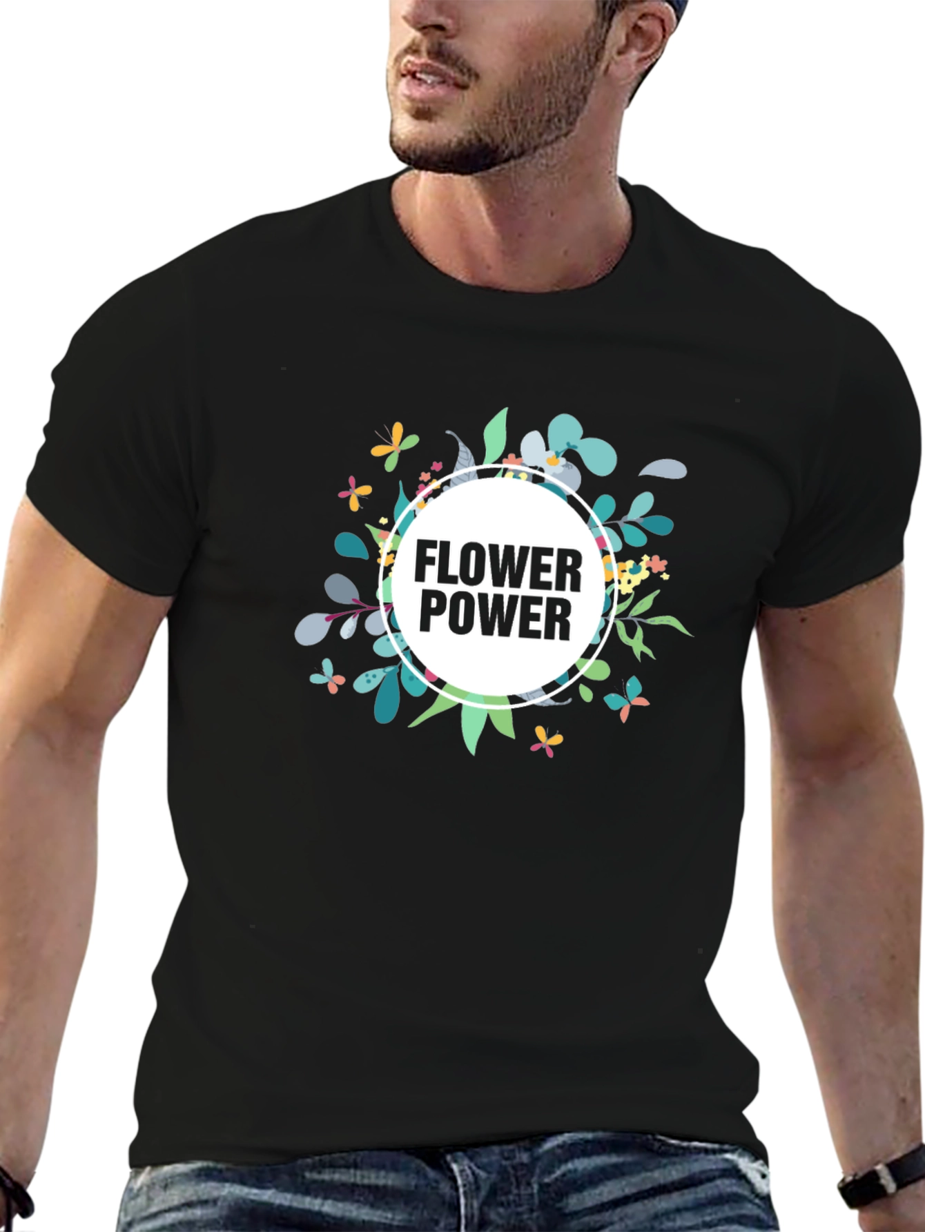 Flower Power Graphic Tee - Black Casual T-Shirt
