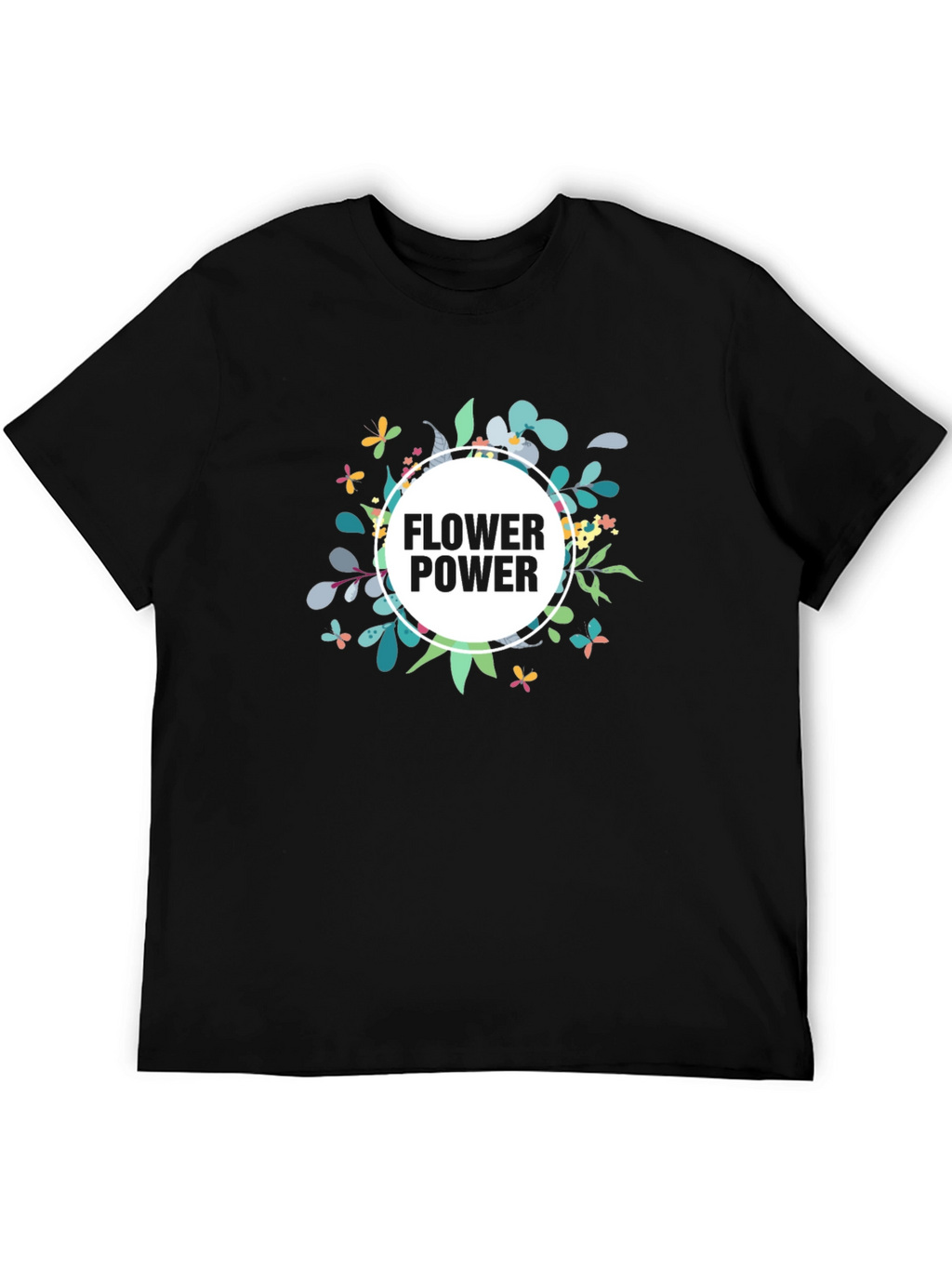 Flower Power Graphic Tee - Black Casual T-Shirt