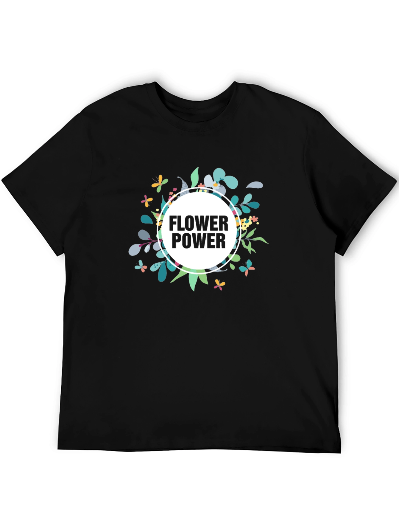 Flower Power Graphic Tee - Black Casual T-Shirt