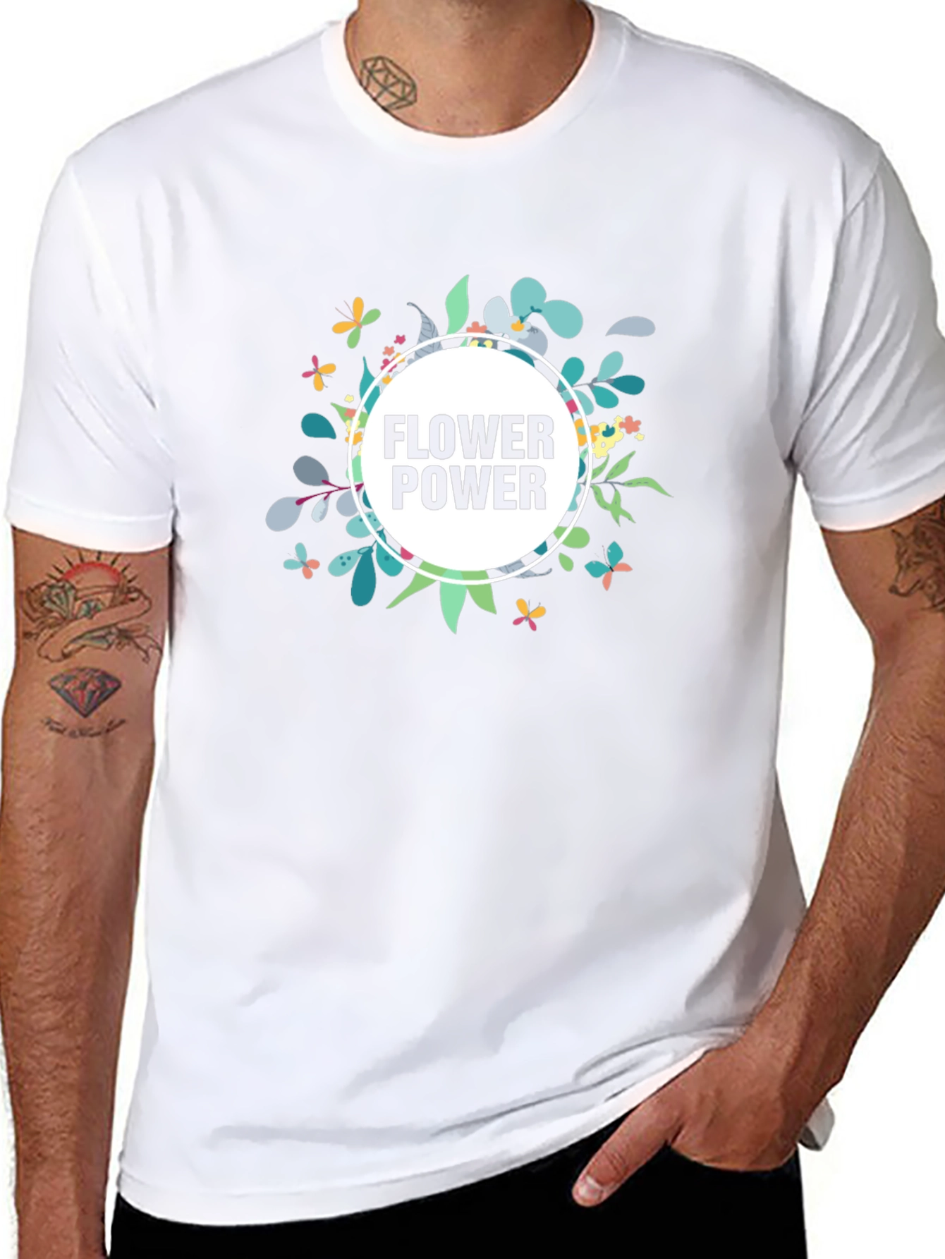 Flower Power Graphic Tee - Black Casual T-Shirt