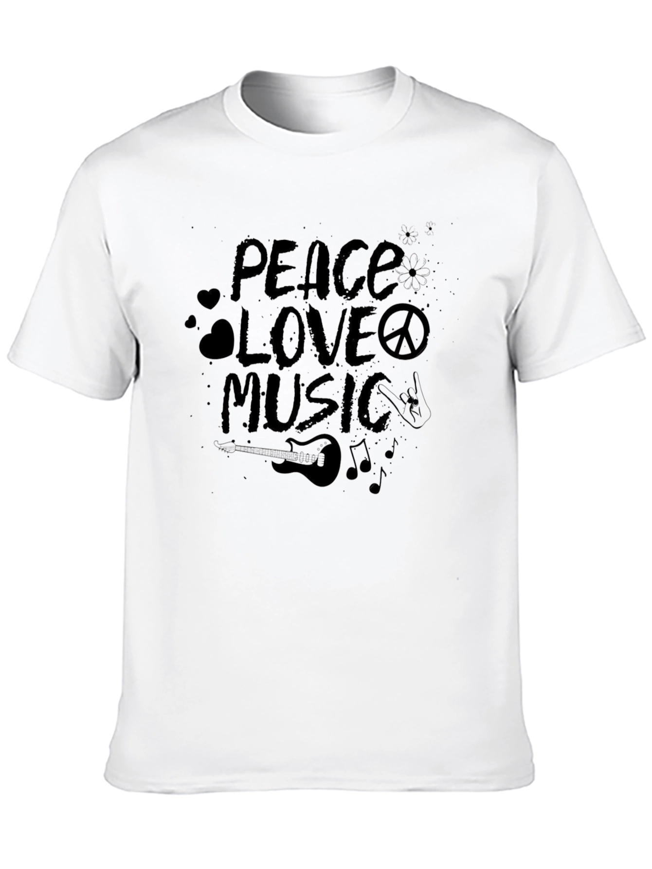 Peace Love Music Graphic Black T-Shirt