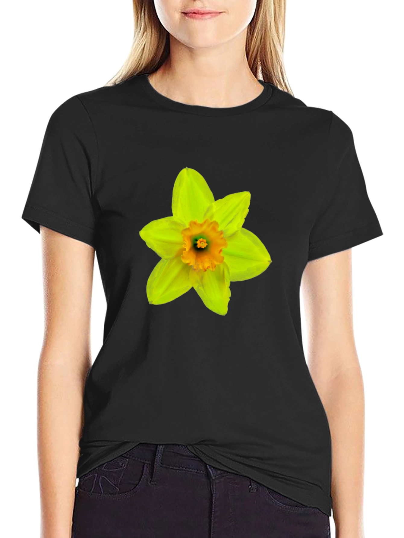 Daffodil Flower Graphic T-Shirt - Casual Black Tee