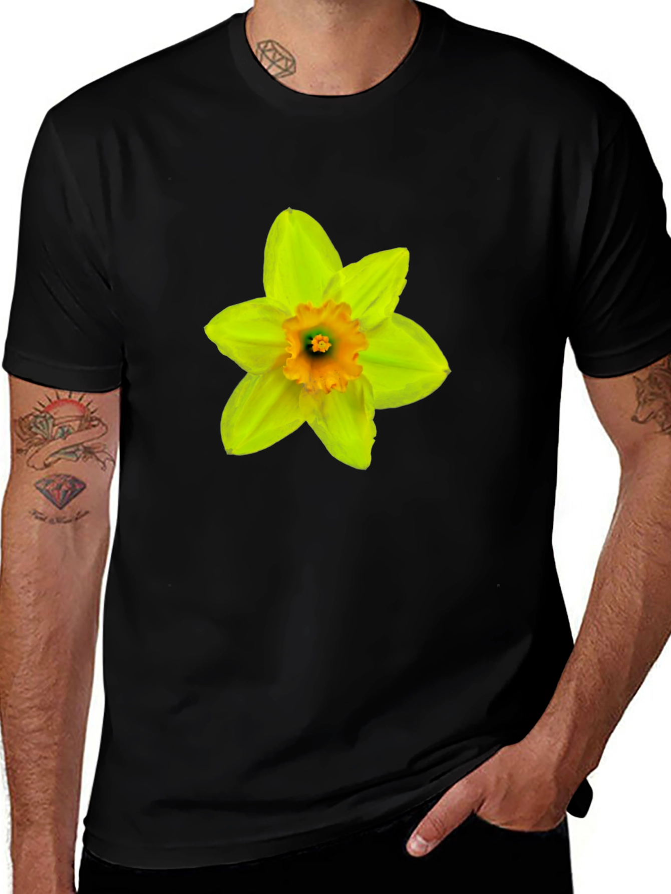 Daffodil Flower Graphic T-Shirt - Casual Black Tee