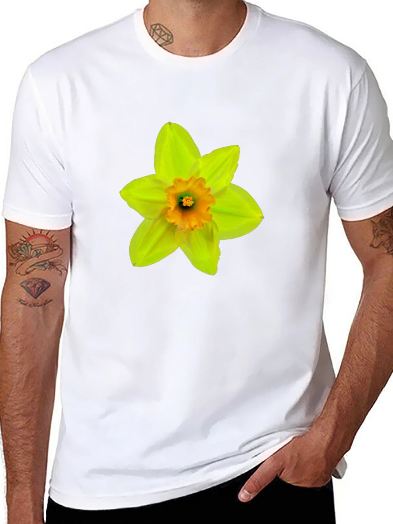 Daffodil Flower Graphic T-Shirt - Casual Black Tee