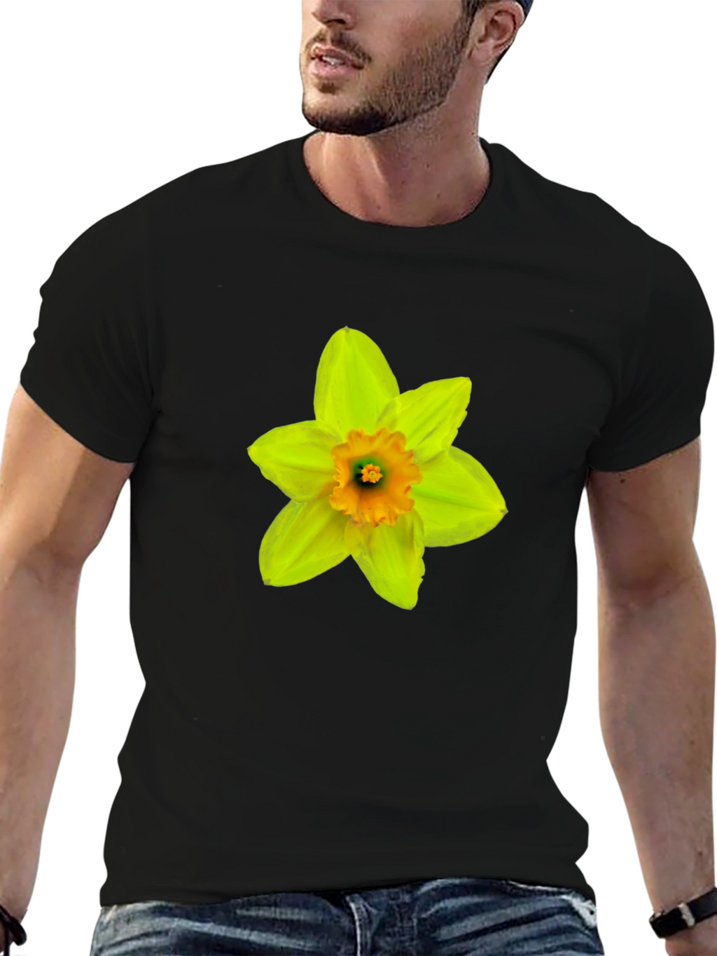 Daffodil Flower Graphic T-Shirt - Casual Black Tee