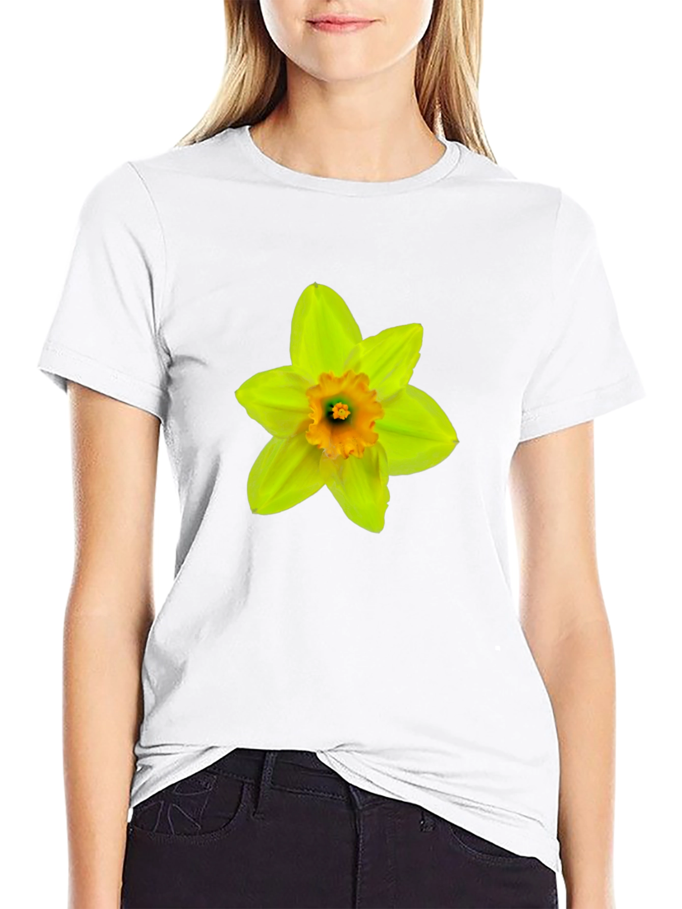 Daffodil Flower Graphic T-Shirt - Casual Black Tee