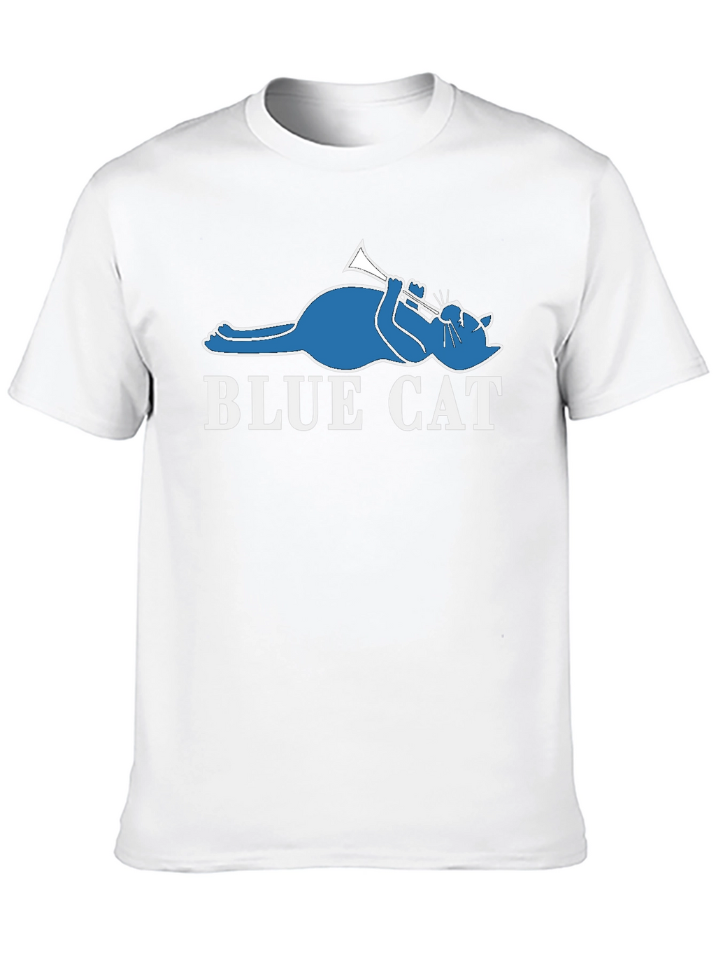 Blue Cat Trumpet T-Shirt - Cool Graphic Tee