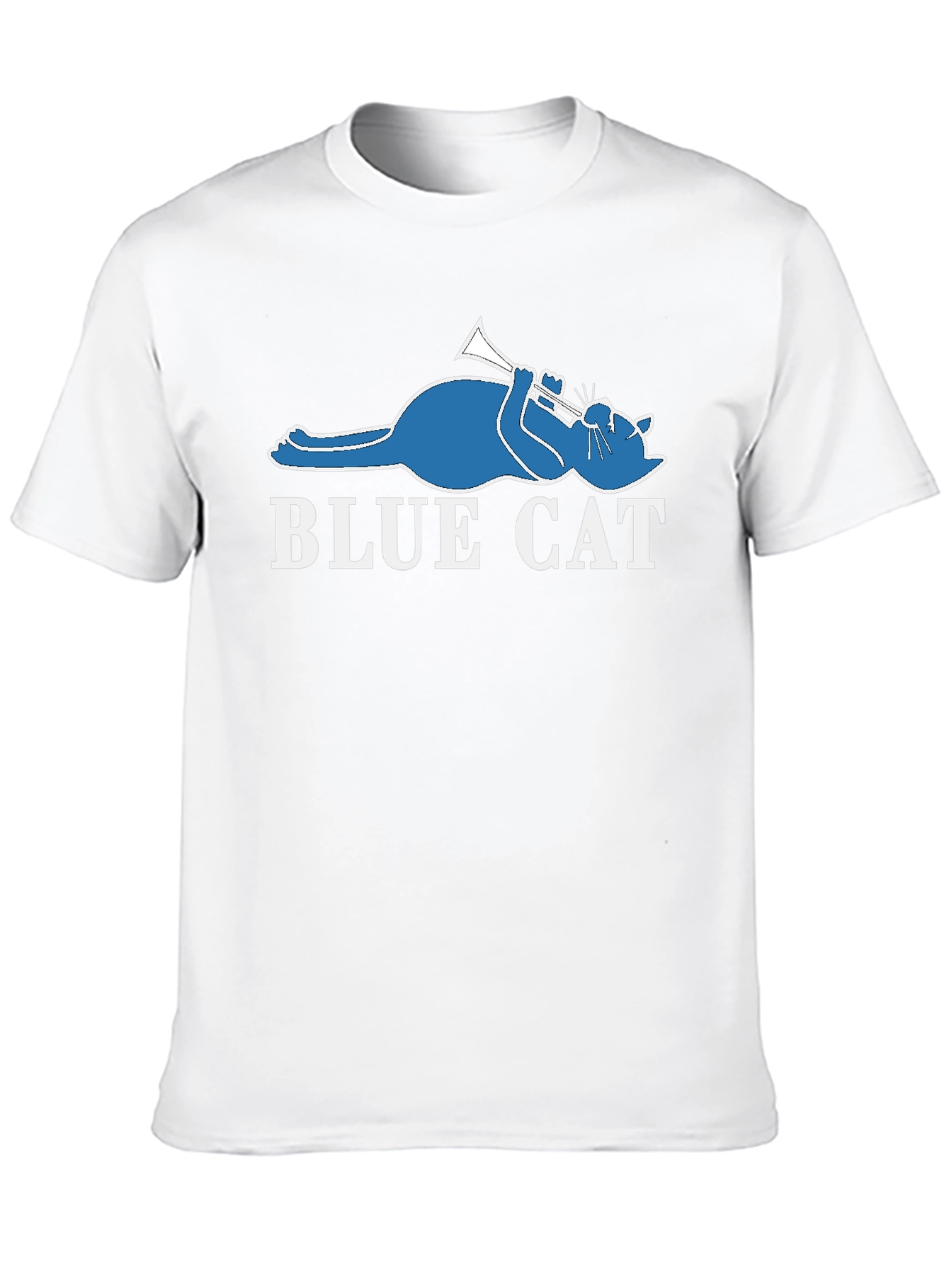 Blue Cat Trumpet T-Shirt - Cool Graphic Tee