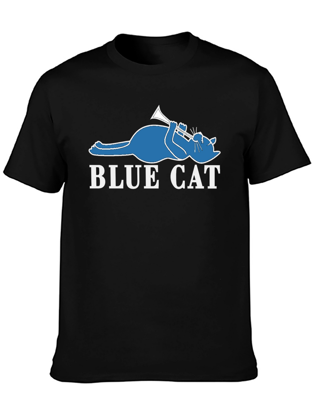 Blue Cat Trumpet T-Shirt - Cool Graphic Tee