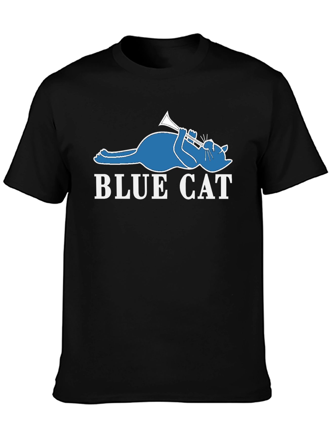 Blue Cat Trumpet T-Shirt - Cool Graphic Tee