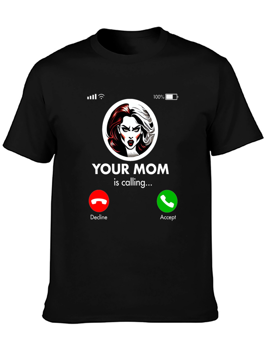 Humorous Your Mom Incoming Call Black T-Shirt