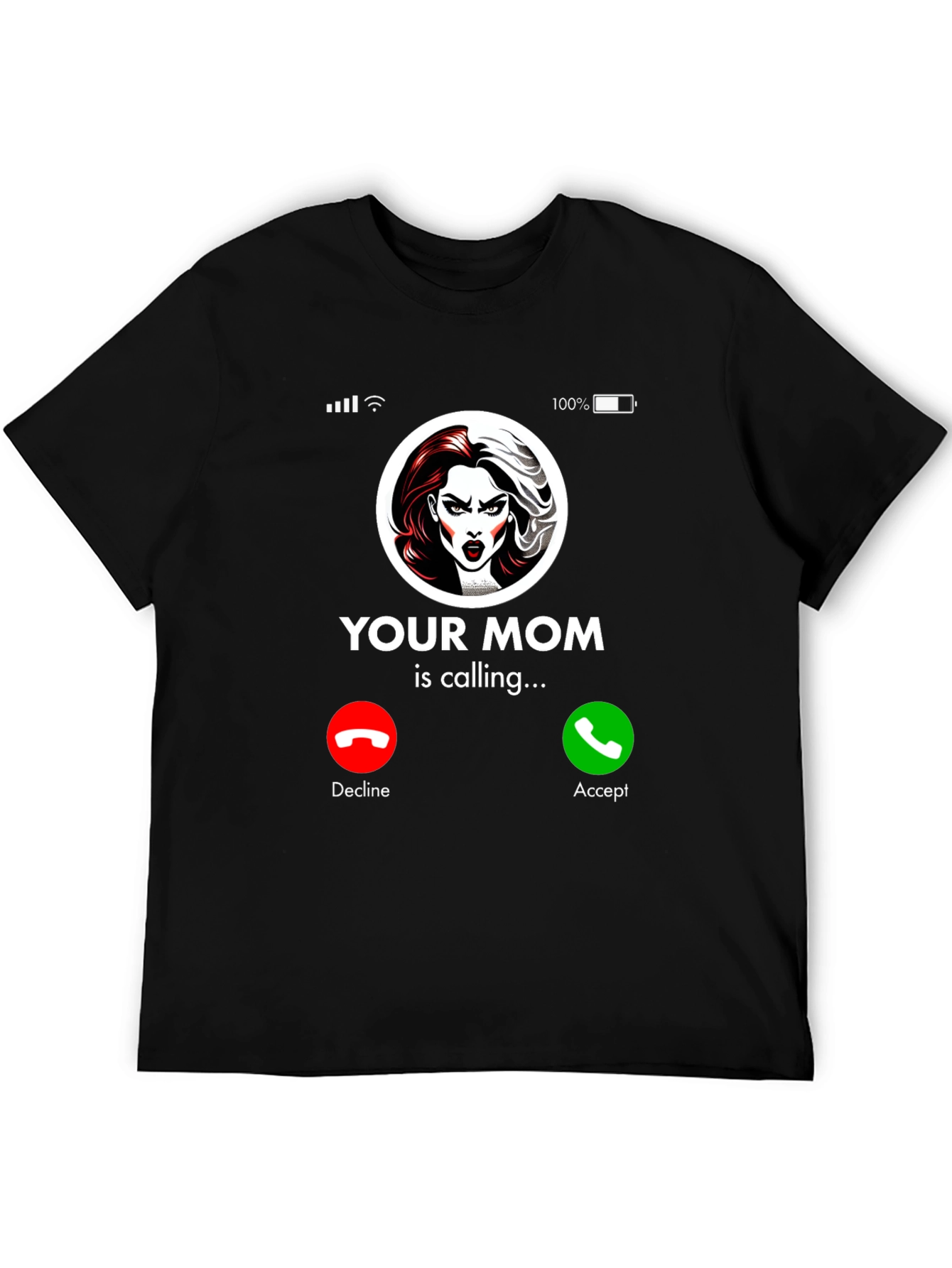 Humorous Your Mom Incoming Call Black T-Shirt