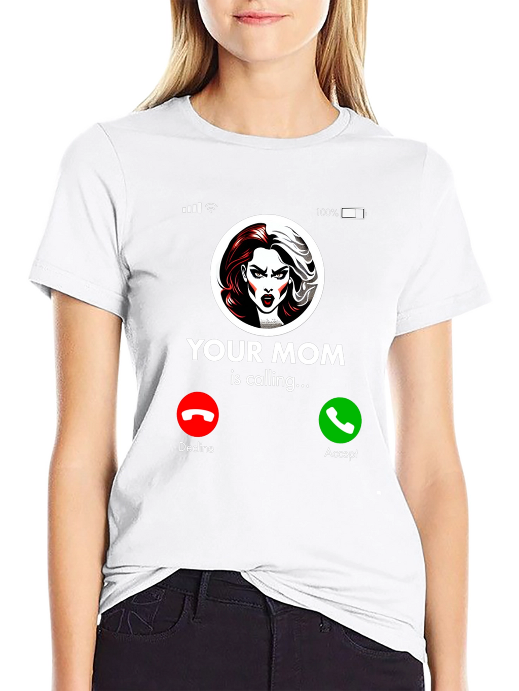 Humorous Your Mom Incoming Call Black T-Shirt
