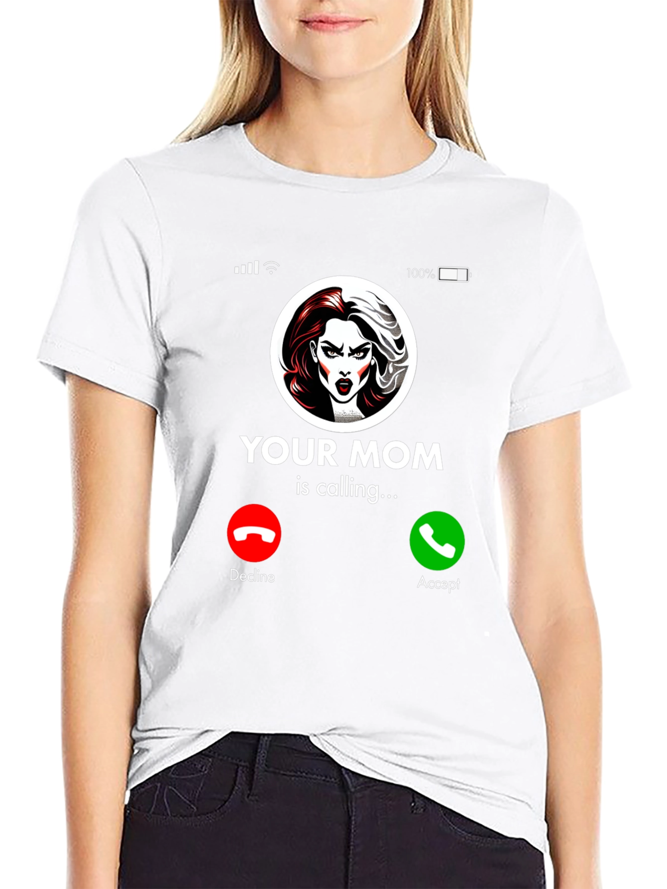 Humorous Your Mom Incoming Call Black T-Shirt