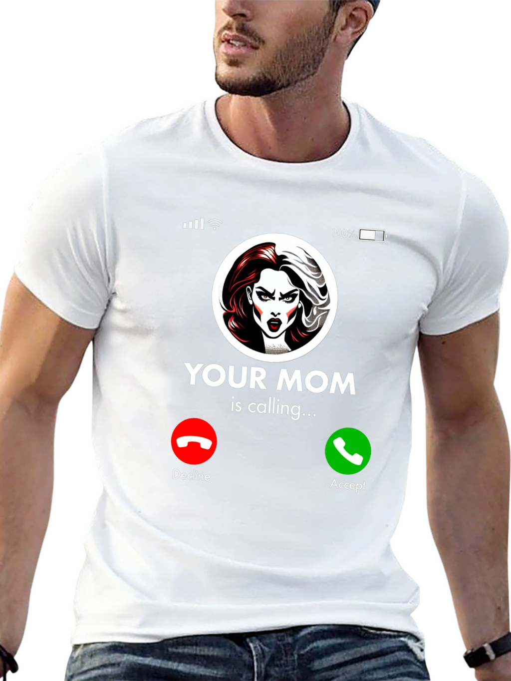 Humorous Your Mom Incoming Call Black T-Shirt