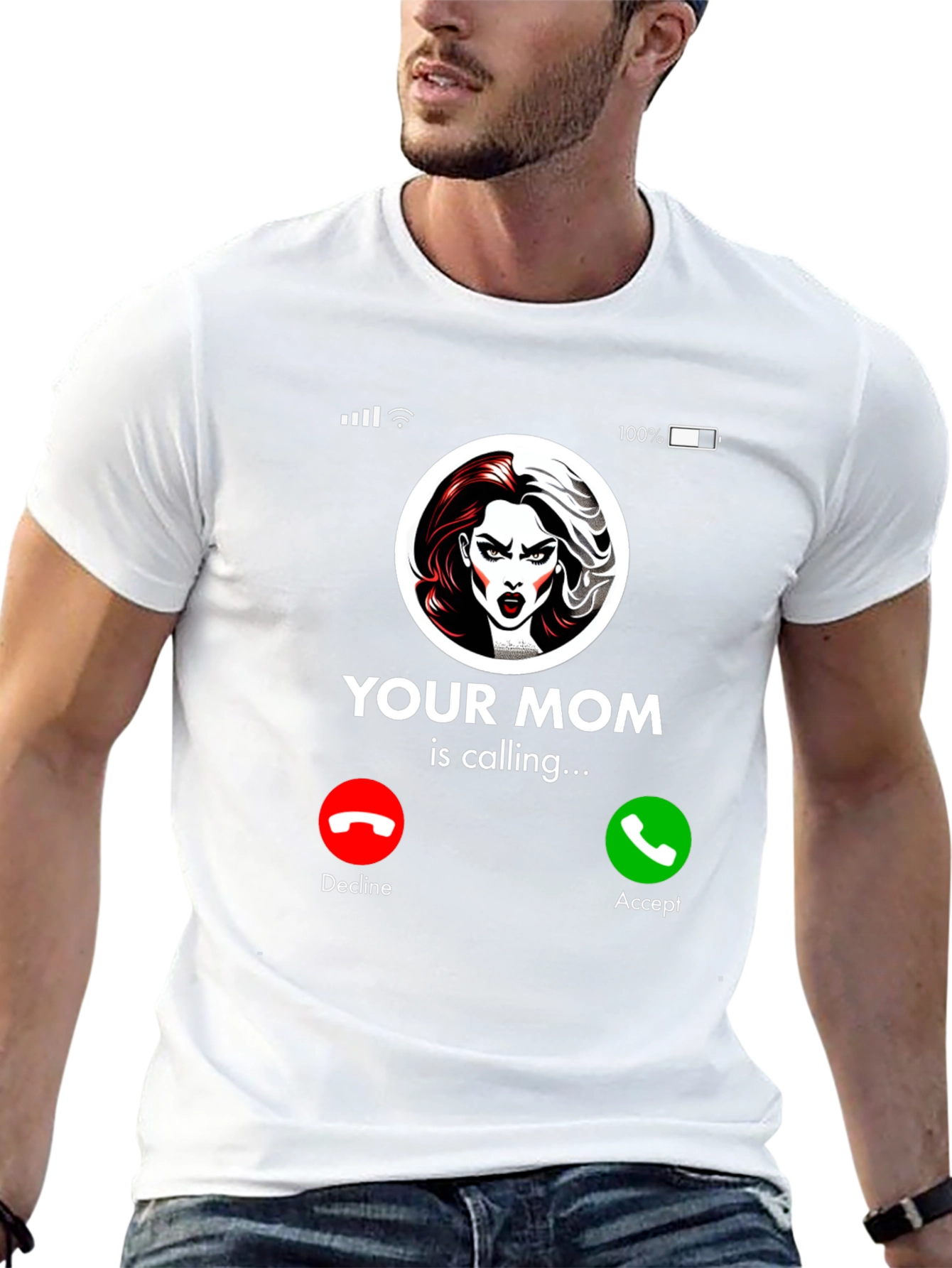 Humorous Your Mom Incoming Call Black T-Shirt