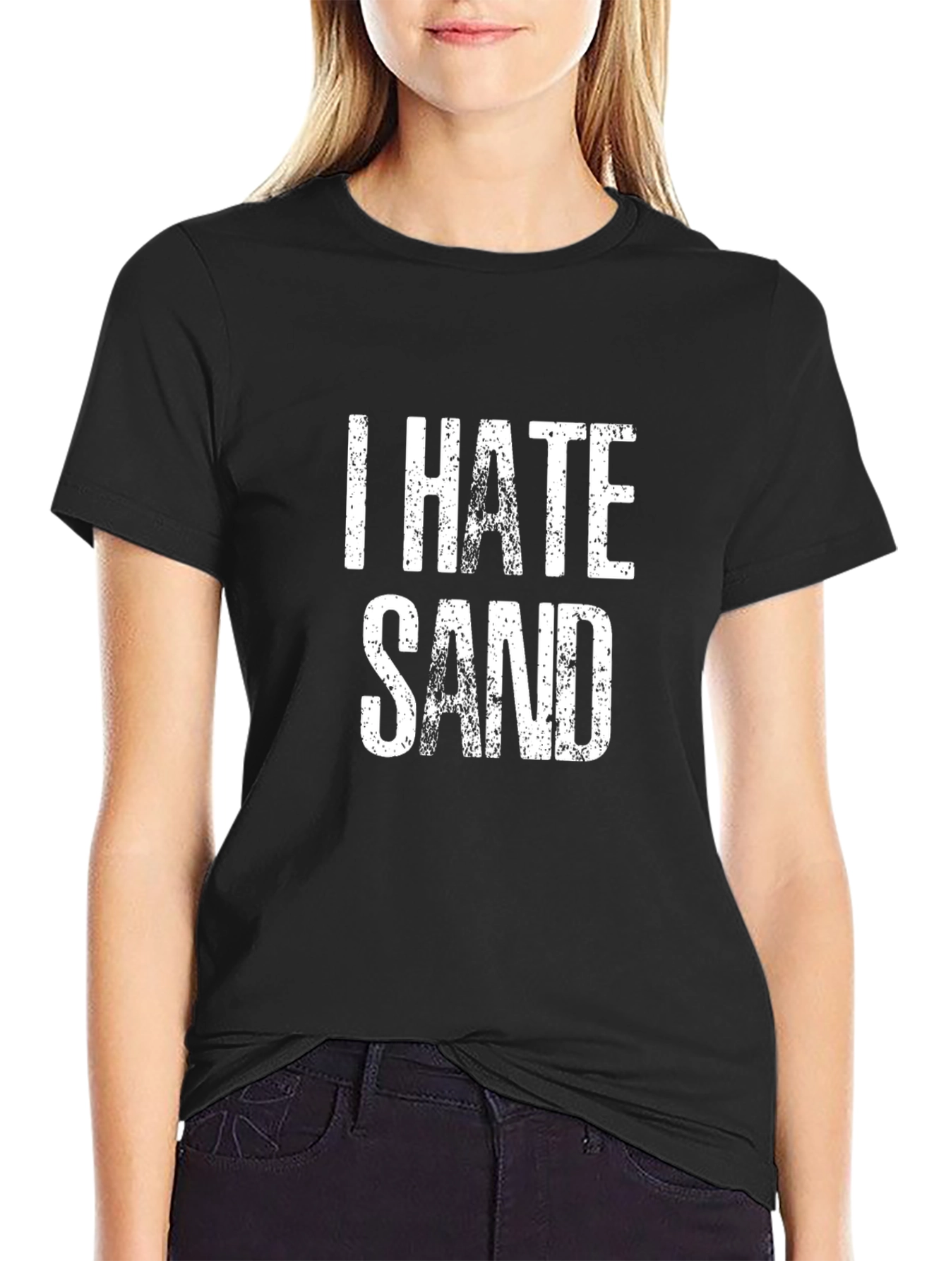 I Hate Sand Mens Black Graphic Tee