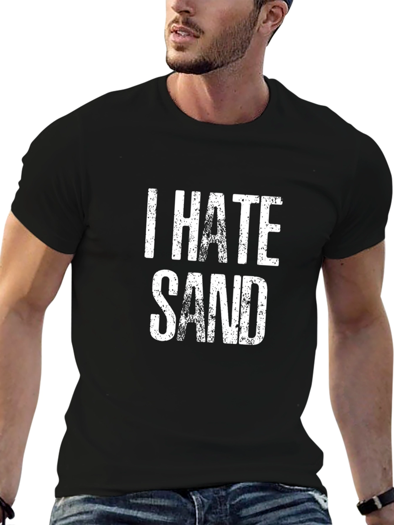 I Hate Sand Mens Black Graphic Tee
