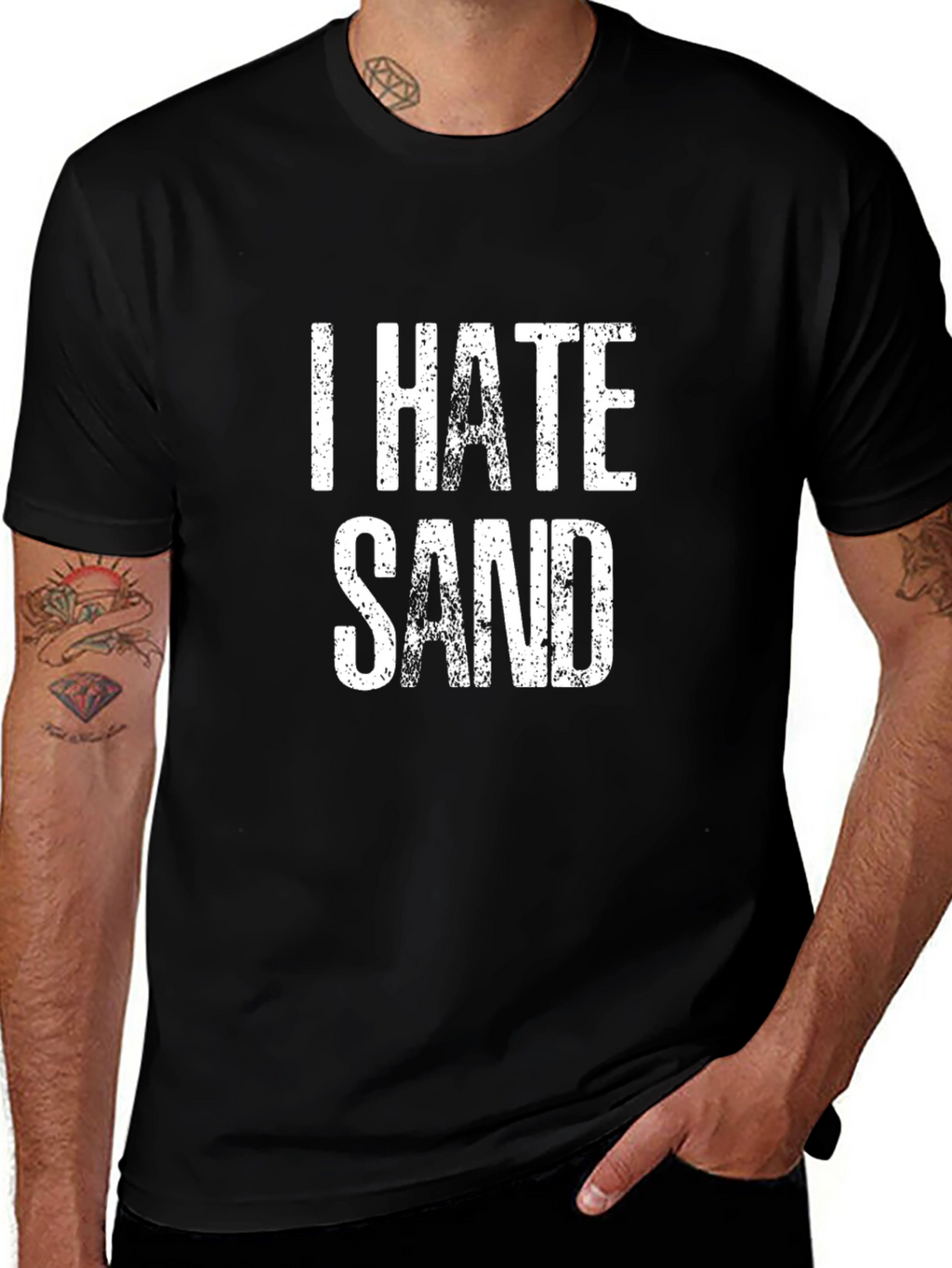 I Hate Sand Mens Black Graphic Tee