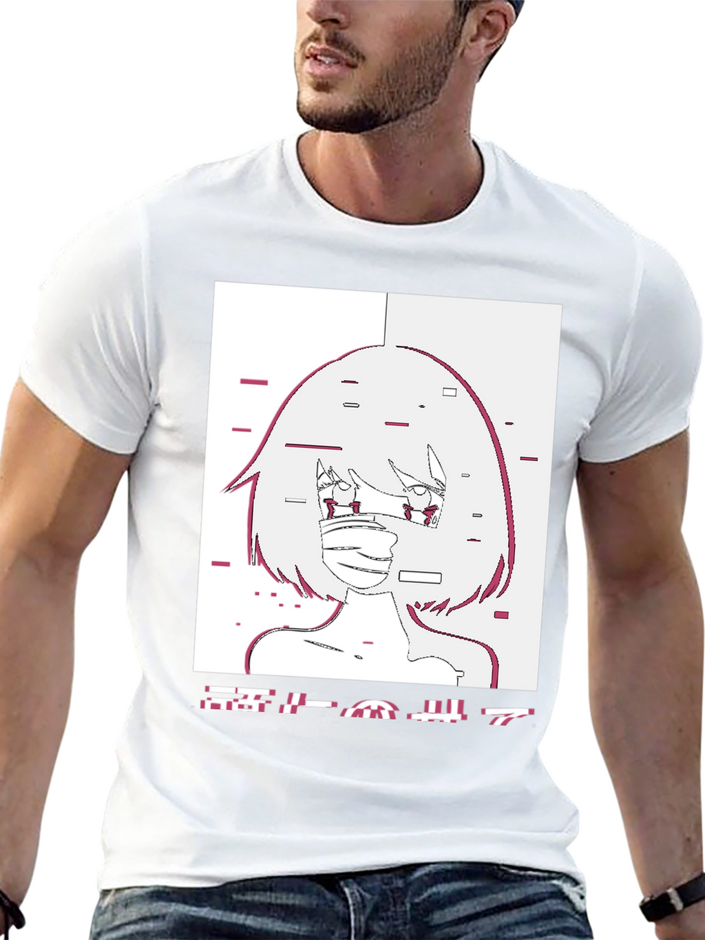 Anime Girl Glitch Style Graphic T-Shirt
