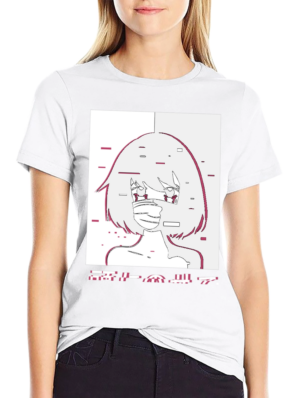 Anime Girl Glitch Style Graphic T-Shirt