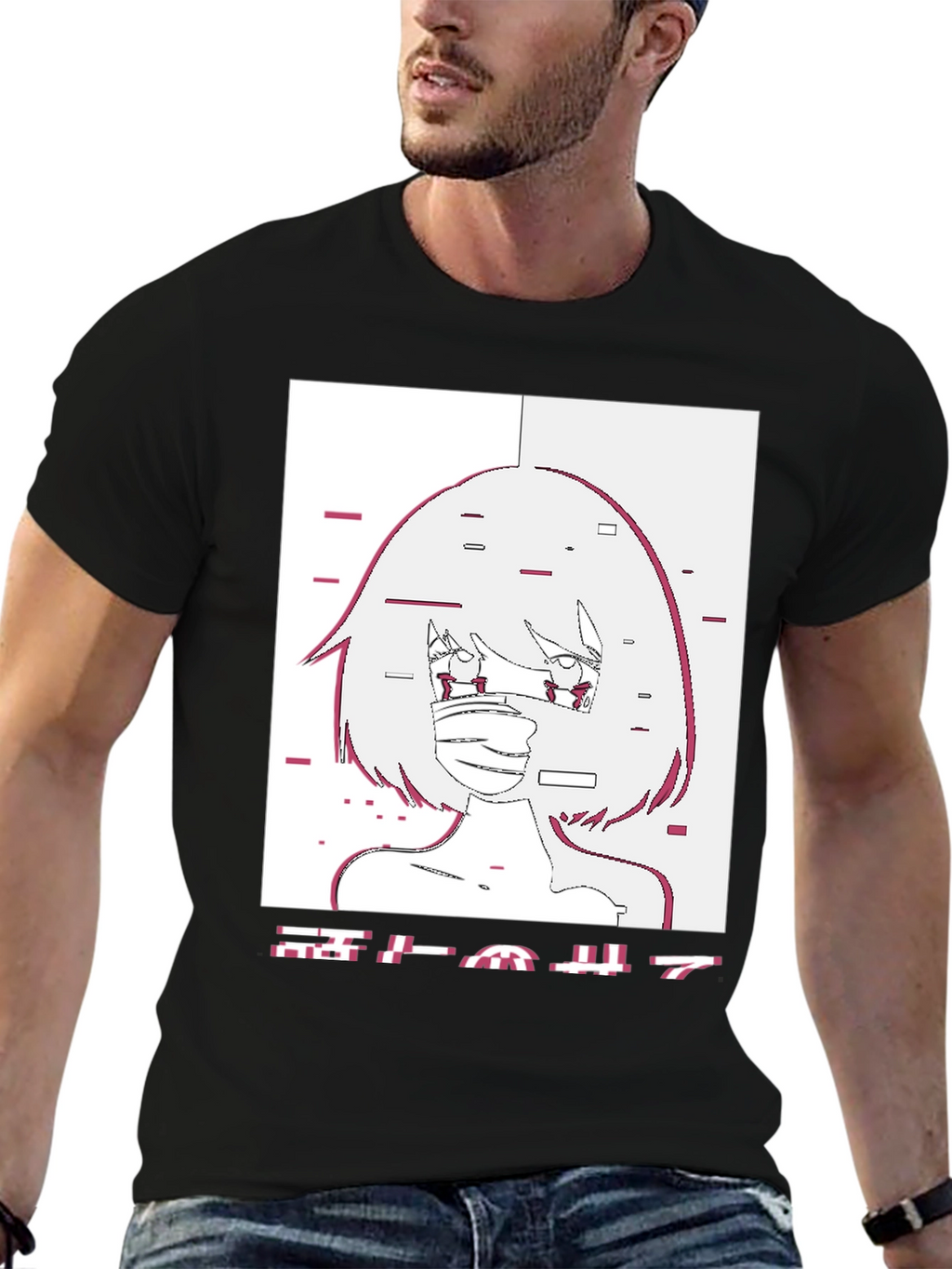 Anime Girl Glitch Style Graphic T-Shirt
