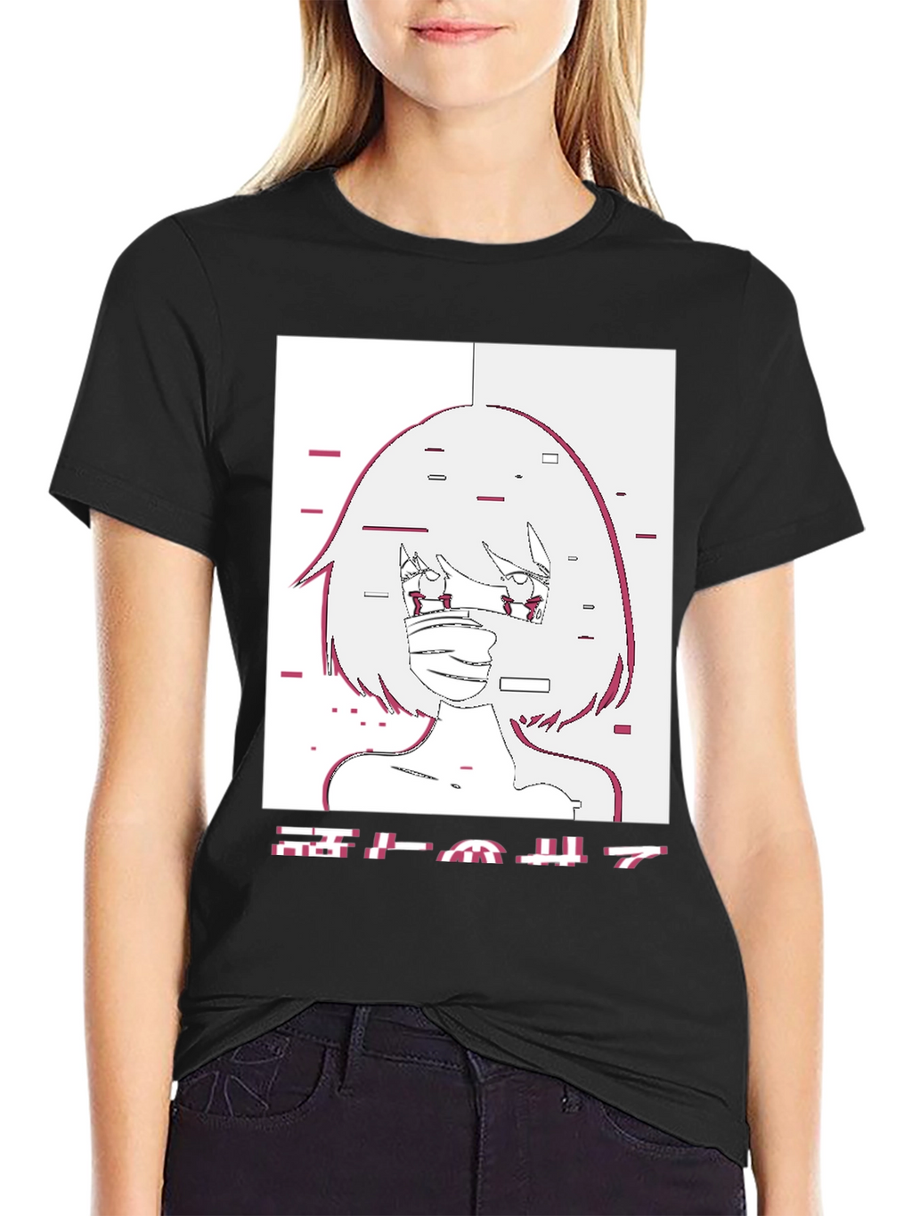 Anime Girl Glitch Style Graphic T-Shirt