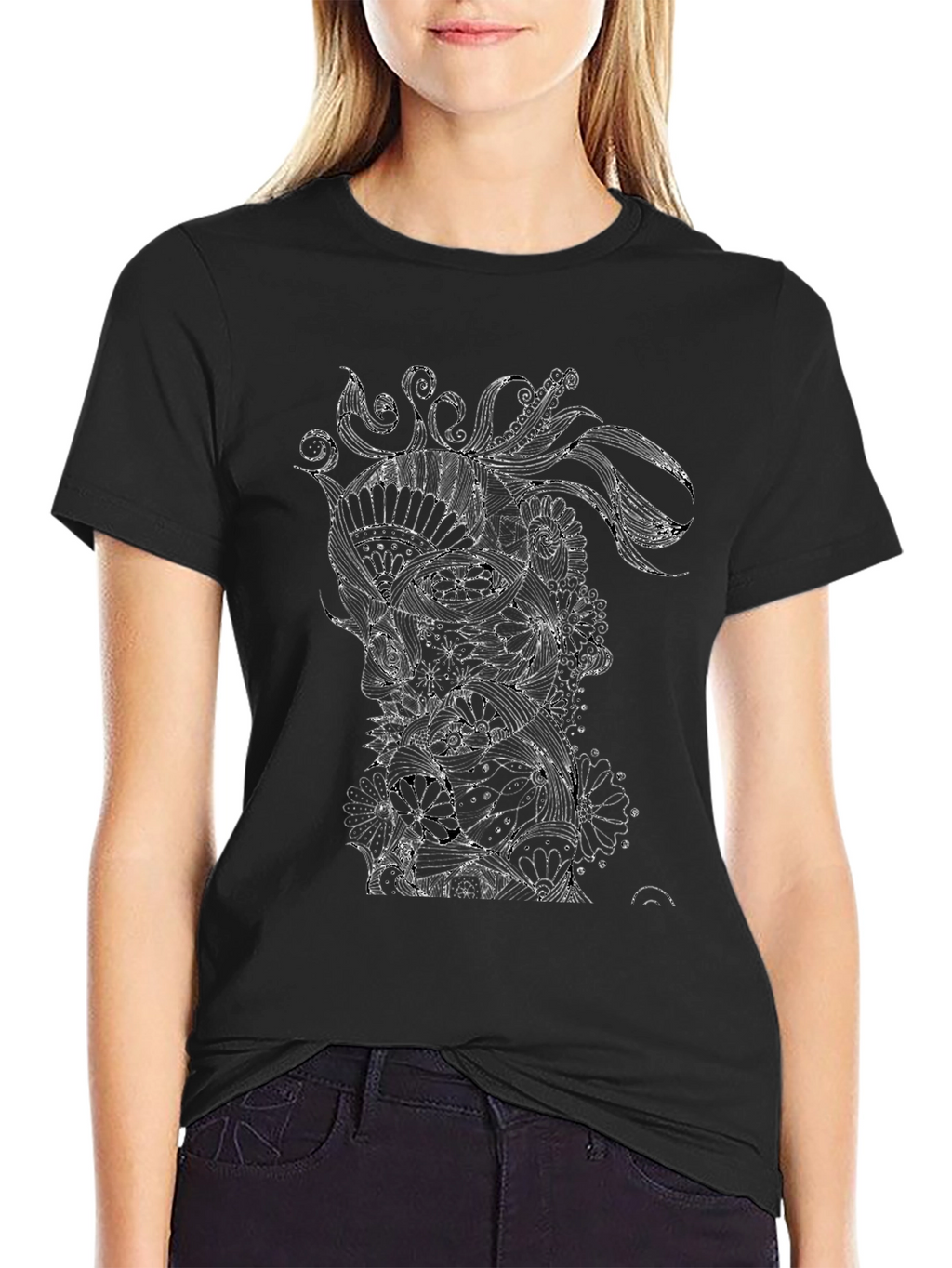Abstract Floral Graphic Black T-Shirt