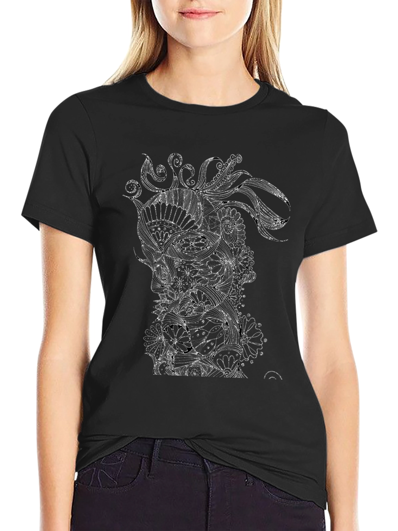 Abstract Floral Graphic Black T-Shirt