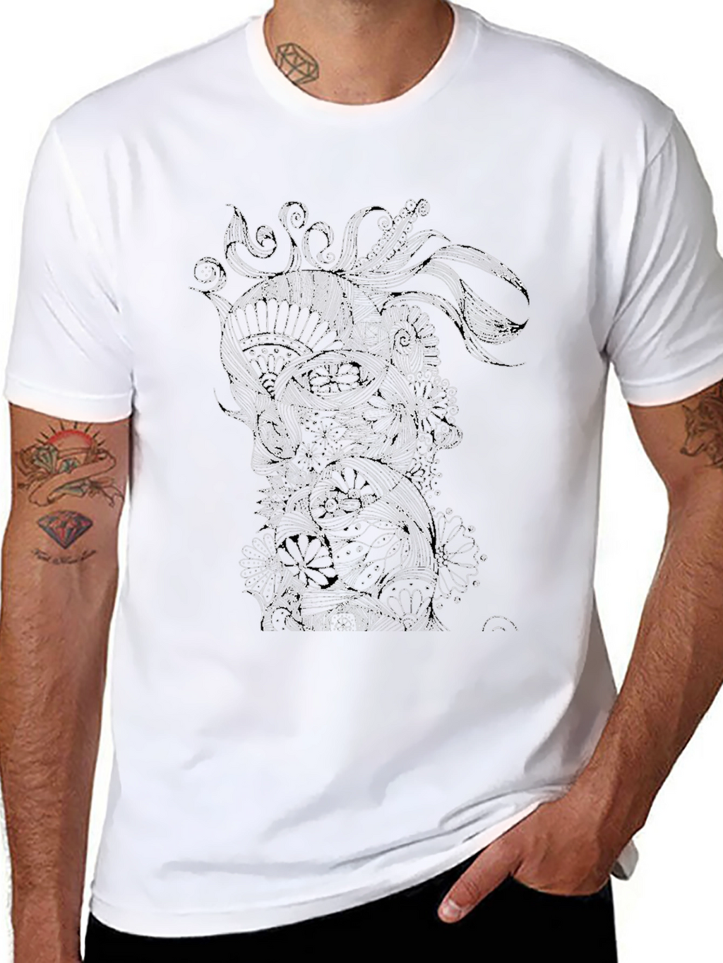 Abstract Floral Graphic Black T-Shirt