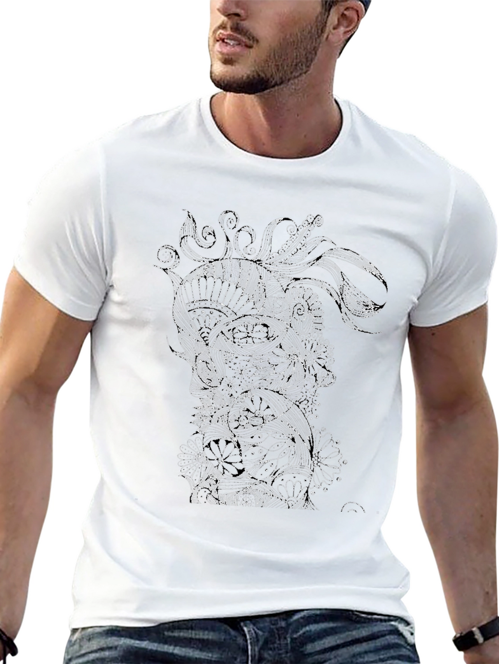 Abstract Floral Graphic Black T-Shirt